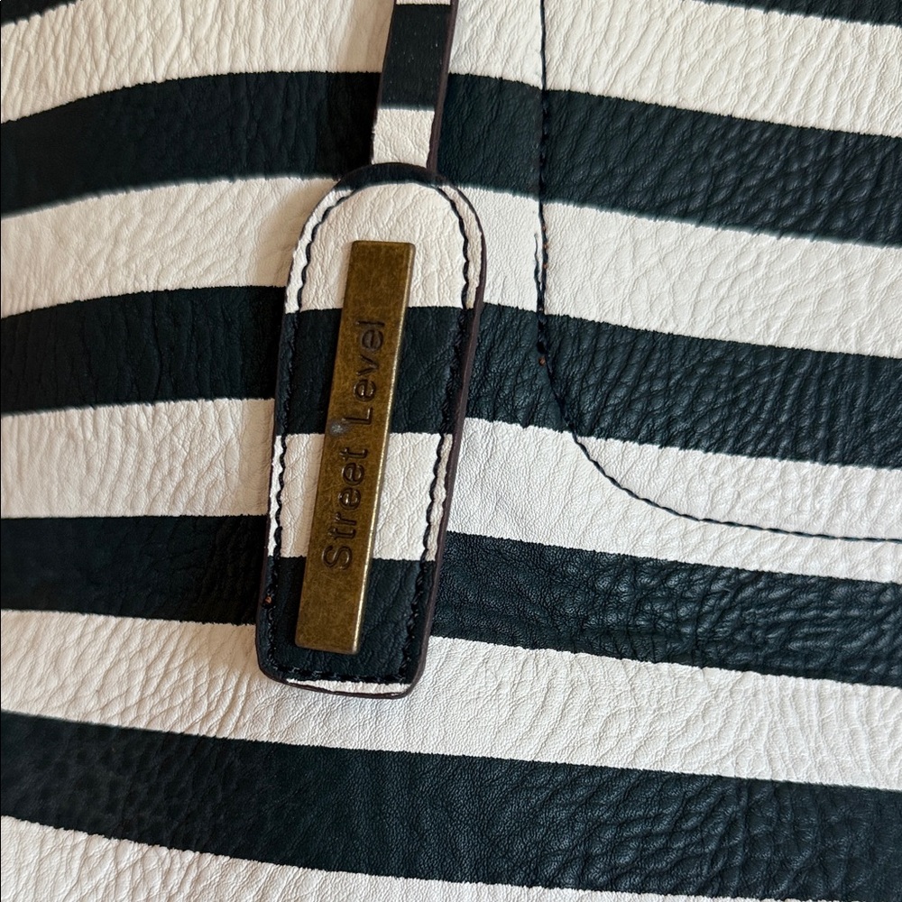 Street Level Black and White Striped Tote - Picture 2 of 6